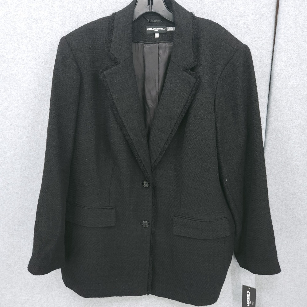 Karl Lagerfeld Paris Two Button Black Tweed Blazer Suit Womens Size 22W NWT